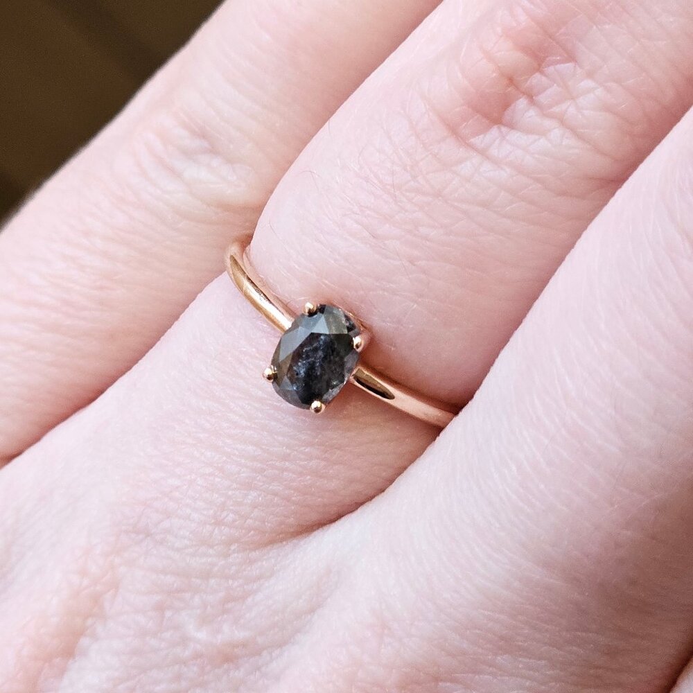 Salt & pepper diamond 14k rose gold ring